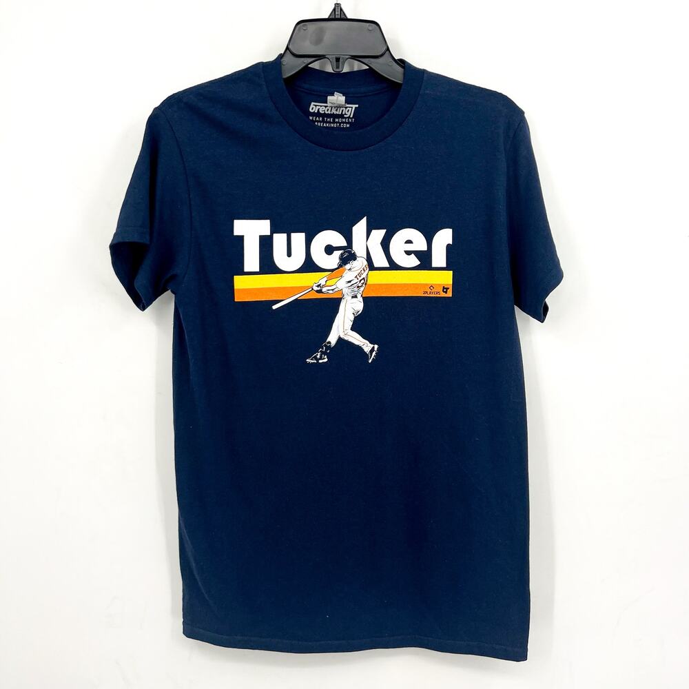 BreakingT Kyle Tucker Slugger Swing Houston Astros T-Shirt Small Navy Blue NWOT